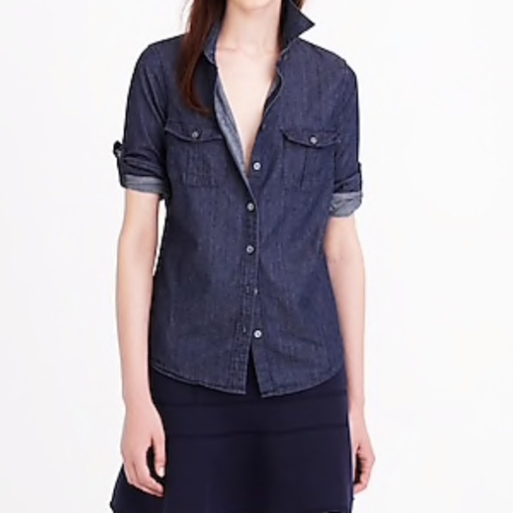 J Crew Keeper Chambray Button Down Denim Top - image 1